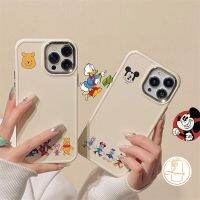 เคสมิกกี้เมาส์ Caroon เข้ากันได้สำหรับ IPhone 8บวก11 12 14 13 Pro Max 7Plus X XR 7 8 Plus XS MAX เคสแบบนิ่มกรอบเลนส์โลหะหมีช้อนส้อมมีดหมีพูห์น่ารัก