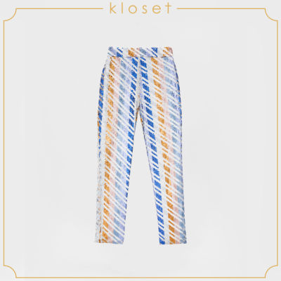 Kloset Slit Straight Pants  With Embroidered (AW20-P005)เสื้อผ้าผู้หญิง เสื้อผ้าแฟชั่น กางเกงแฟชั่น กางเกงผ้าเลื่อม กางเกงขายาว