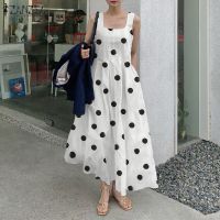 【CC】 Dot Printed Sundress Mid-calf ZANZEA Sleeveless Pleated Vestidos