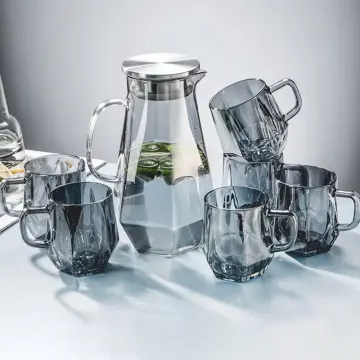 Crystal Glass Hexagonal Juice Pitcher Cup Set Cold Kettle