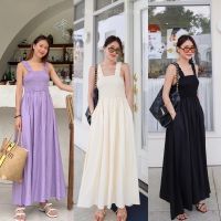 NEW!! Maxi dress???(530฿ฟรีส่ง) ชุดเดรสผ้าโพลีเอสเตอร์ น่ารักมากกก เนื้อนิ่มๆ ทรงพริ้วๆ มีกระเป๋าข้าง tag ป้าย glam