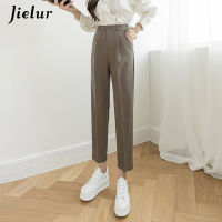 Jielur Loose Fashion Office Wear Straight White Pants Women Vintage High Waist Zipper Female Trousers Autumn Casual Button Pants