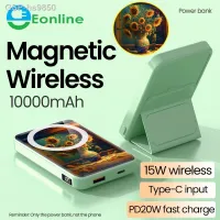 ♧EONLINE ที่ชาร์จแบตเตอรี่แบบแม่เหล็ก10000Mah ลายมังกร3D พร้อมอะไหล่สำรองพับได้ขาตั้งสำหรับ IPhone ภายนอก