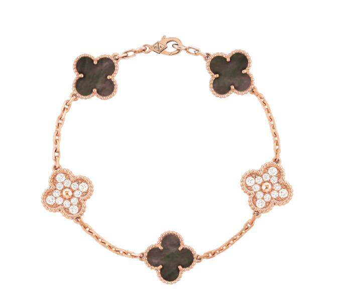 2022 New Original Vintage Alhambra bracelet 5 motifs Rose gold Diamond