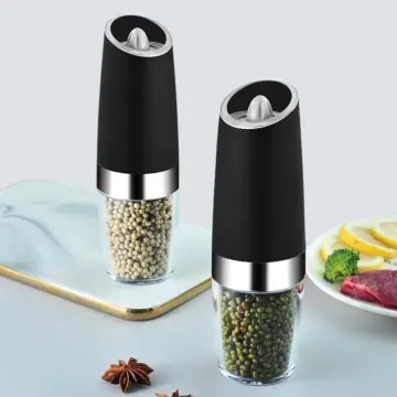 July Home Gravity Electric Salt and Pepper Grinder Set - Battery Operated, Adjustable Coarseness, One Hand Operation Electric Pepper Grinder with LED