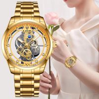 LIGE 2023 New Gold Watch Women Watches Ladies All Steel Skeleton Design Womens Bracelet Watches Female Clock Relogio Feminino