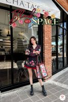 ชุดเซ็ตเดรสสั้น Black Space Set เดรส+เสื้อเบลาเซอร์พิมพ์ลาย กระโปรงอัดพลีท พิมพ์ลายดอกไม้