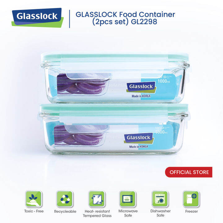 Oasis Swiss Glasslock Rectangular Shape Food Container 1000ml X 2pcs Gl2298 Lazada 6632