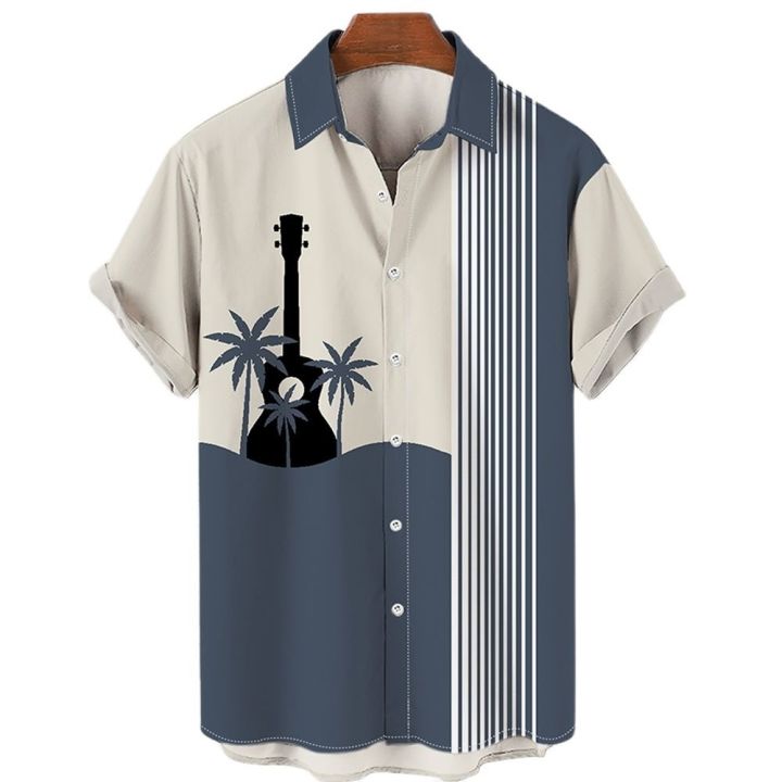 เสื้อฮาวายแขนสั้นสำหรับผู้ชาย-เสื้อเดินชายหาดผ้าพิมพ์ลาย3มิติวินเทจลำลองหรูหราโอเวอร์ไซส์ฤดูร้อน2023