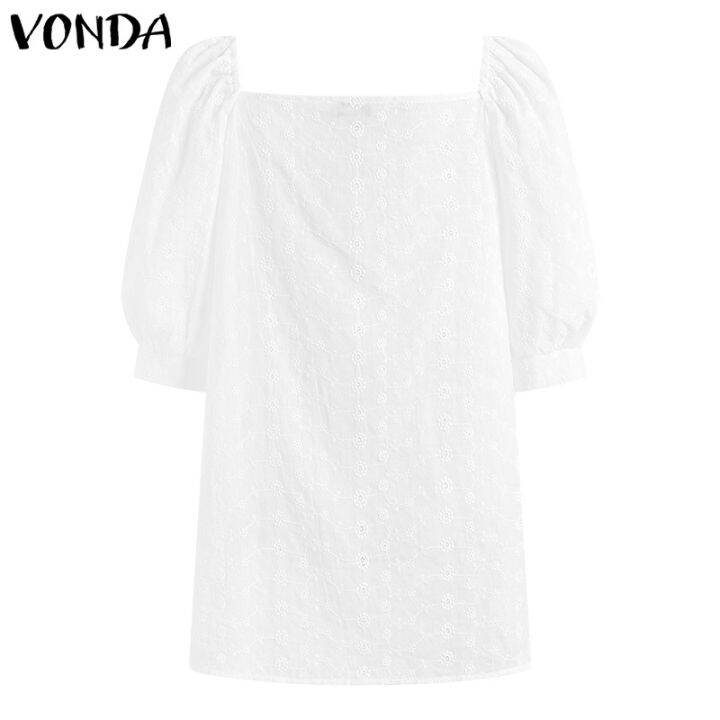 vonda-เสื้อเบลาส์-คอวี-แขนสั้น-ปักลาย-สีขาว-สไตล์เกาหลี-สําหรับผู้หญิง-5211034