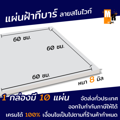 แผ่นฝ้า แผ่นฝ้าทีบาร์ ผิวไวนิล ลายสโนไวท์ (8x 600 x 600 มม.) 10แผ่น/กล่อง มาตรฐาน แผ่นยิปรอค โปรคลีน สีขาวหนา 8 มม.