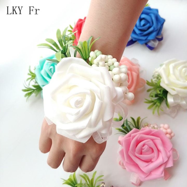 lky-fr-สายรัดข้อมือสำหรับงานแต่งงาน-กำไลข้อมือสำหรับเพื่อนเจ้าสาวดอกไม้ช่อดอกไม้พันมืองานแต่งงาน-georgette-ของประดับงานแต่งงานพยานงานแต่งงาน
