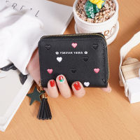 New Wallet Short Women Wallets Zipper Purse Heart Embroidery Card Holder PU Leather Coin Purse Tassel Cute Money Clutch Wallets