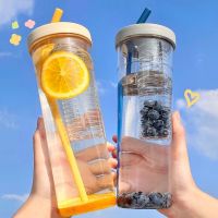 700ML Folding Straw Cup Transparent Large Capacity Water Bottles Portable Juice Cups Lemon Filter Cute Drinking Bottle for Girl Barware