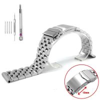 ◘❡๑ สแตนเลสสตีลห้าลูกปัดถังสายนาฬิกาสำหรับ Seiko SKX007 SKX009 Turtle Screws Link Watch Band 18 20 22มม. Deploy Clasp