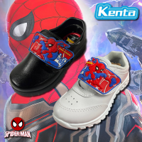 Kenta  รองเท้านักเรียน สีขาว-สีดำ รองเท้าเด็กอนุบาลชาย สไปเดอร์แมน Spiderman มีไฟกระพริบ รุ่นใหม่ SP6530  SP6529