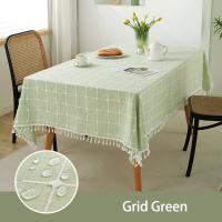 Plaid Decorative Linen Tablecloth With Tassel Waterproof Oilproof Thick Rectangular Wedding Dining Table Cover Tea Table Cloth