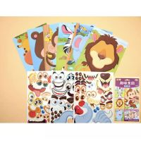 Kids DIY Stickers Puzzle Games Make-a-Face Princess Animal Dinosaur Assemble Jigsaw Baby Recognition Training Education Toys