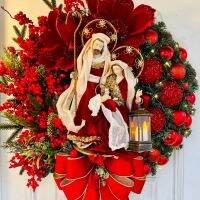 BigFlower Bow Ball Christmas Wreath Navidad Party Wedding Door Window Wall Fireplace Staircase Balcony Garden Red Decoration