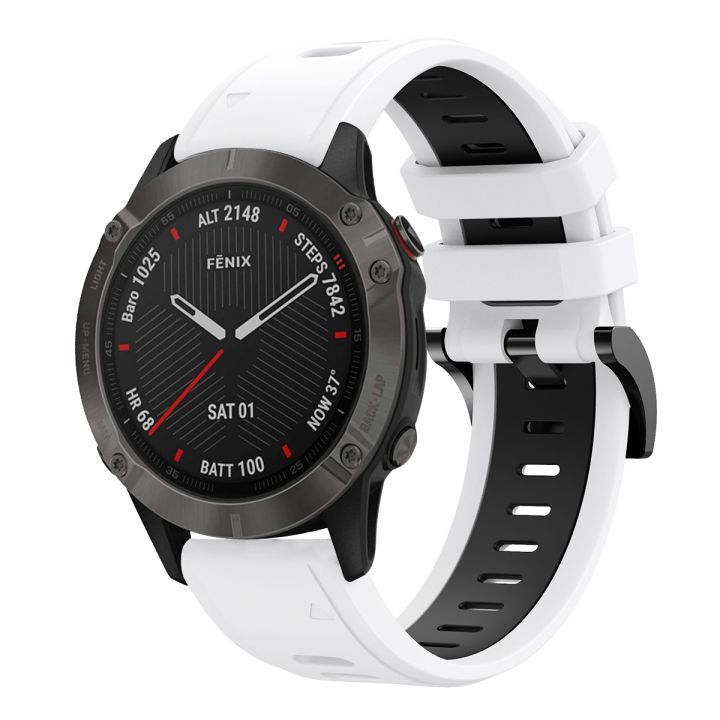 สำหรับ-garmin-fenix-6-sapphire-gps-22mm-สายนาฬิกาข้อมือซิลิโคนกีฬาสองสี-สีขาว-สีดำ-ขายเอง