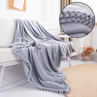 Home Textile Flannel Wool Blanket Warm Soft Coral Fleece Blanket Bedding Adult Solid Bed Cover Sofa Bed Cover with Tassel Ball