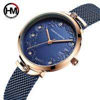 2020 New Arrivial MIYOTA 2035 Quart Movement Design Wristwatches Rose Gold Blue Stainless Steel Rhinestones Watches For Women