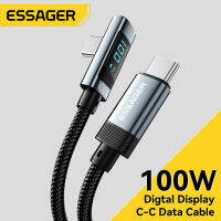 Essager PD100W USB ชนิด C ถึง USB C สาย5A สายชาร์จเร็ว90 ° LED ดิจิตอลแสดงผล Xiaomi สายสำหรับ Huawei Samsung MacBook