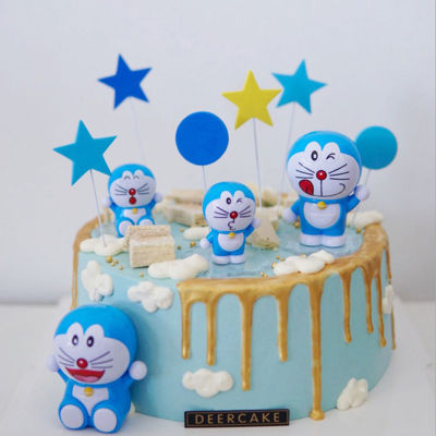 4pcs/set Birthday Cake Decor Topper Figure Doraemon Cat Toys Kids Party Supplies