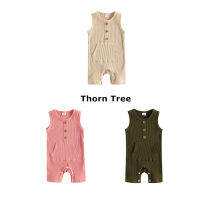 Thorn Tree เด็กวัยหัดเดินเด็กทารกหญิงเด็กแขนกุดเสื้อกั๊ก Romper Jumpsuit พร้อมกระเป๋าผ้าซี่โครง