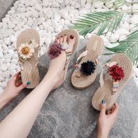 s iatn hemp travel esdrie sls an te flower flip-flops bea high-heeled flip-flops womens slippers