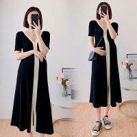 ஐ○✼ Maternity wear summer dress 2023 new fashion hot mom stretch knit skirt V-neck going out online celebrity suit