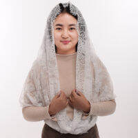 ลูกไม้ Infinity แมสละติน Mantilla คลุมหัวกางเขนคาทอลิกผ้าคลุมหน้า