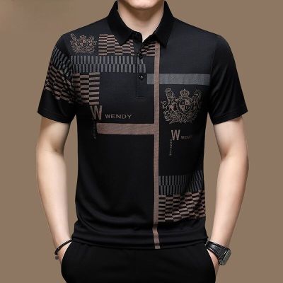 Business Casual Summer MenS Polo Shirt With Short Sleeves Tops Pattern Print Button T Shirt Loose Clothes Fashion Polo T Shirt