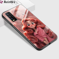 เคสใส่โทรศัพท์แก้ว Jizetin สำหรับ Vivo Y20 2020 Y20i Y20 Y20S 2021 Y20S กรัมกันกระแทก3D ยิ้มชุดเจ้าหญิงฝาครอบที่อยู่อาศัยกระจกเทมเปอร์