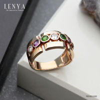 Lenya Jewelry แหวนพลอย 3สี ประดับด้วยอเมทีสต์ (Amethyst) โครมไดออพไซด์(Chrome Diopside) และ คิวบิกเซอร์โคเนีย (Cubic Zirconia)ตัวเรือนเงินแท้ 925 ชุบทองพิ้งค์โกลด์