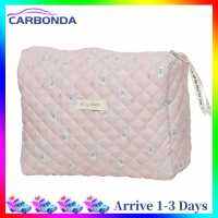 [7 Day Refund Guarantee] Women Cosmetic Bag Zip Quilted Makeup Clutch Handbags Travel Organizer (Pink) [Arrive 1-3 Days]