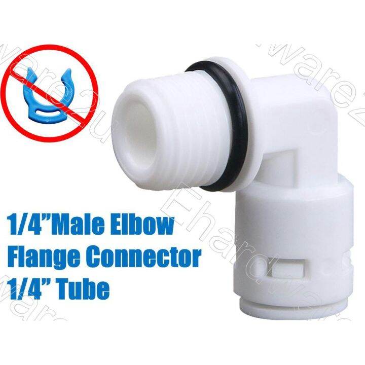 Water Filter Push Fit Male Flange Elbow Connector 1/4" Tube x 1/4