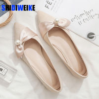 Fashion Women Flats Flock Slip on Shoes Pearl Flat Heel Boat Shoes Pointed Toe Ladies Shoe Beige Spring Summer zapatos mujer