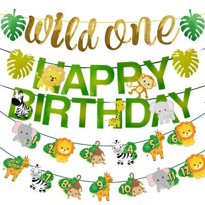 【CC】 Happy Birthday Leaves Photo Bunting Garland Jungle Decorations Supplies