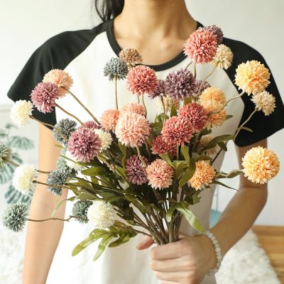 【LovingLife】Artificial แจกันดอกไม้ดอกแดนดิไลอันขนาดเล็ก,แจกันดอกไม้สำหรับตกแต่งห้องนั่งเล่นงานแต่งงานแจกันดอกไม้5หัว