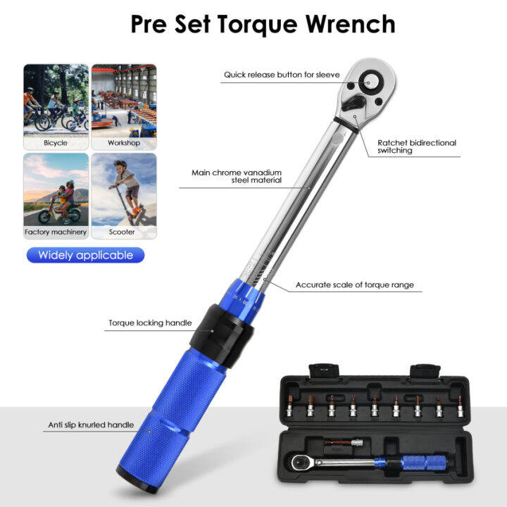 Bicycle Torque Wrench Set 525 Nm, 1/4 Inch Drive Click Torque Wrench