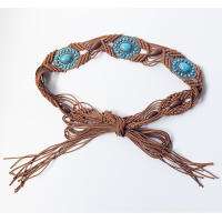 Bohemian Retro Ethnic Style Turquoise Elastic Adjustable Belt Dance Waist Chain Clothing Accessories