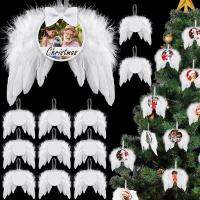 คริสต์มาสสีขาว Angel Wings เครื่องประดับแขวน,Feather แขวนตกแต่ง Sublimation Blank จี้สำหรับ Xmas Tree Craft Decor