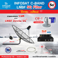 THAISAT C-BAND 1.5M (ขางอ 360CM.) + กล่อง PSI S2x HD + LNB 5G infosat รุ่น CG-1 แถมสายRG6ตามชุด