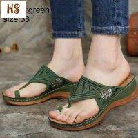 HS Embroidery Orthopedic Flip Flop Sandals Toe Outdoor Slippers Wedges for