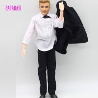 ชุดสูทแต่งงานสีดำเสื้อผ้าเย็บเองมีเสื้อและกางเกงสีขาว1ชุดสำหรับตุ๊กตาเคนคนแรกของ Barbies Boy