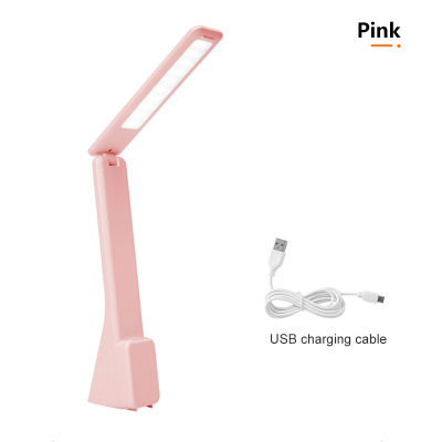 LED Desk Lamp Foldable Dimmable Touch USB charging port Table Lamp white pink with 2 ways to turn off the lights