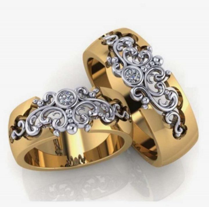 รูปแบบการตกแต่งแบบคลาสสิกสีคู่ทองคำสีกุหลาบข้ามพรมแดนแหวนกลวงเทรนด์ใหม่ในแหวนใหม่
