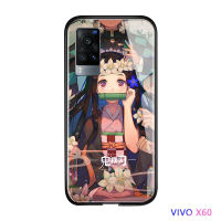 UCUC เคสโทรศัพท์เคสสำหรับ Vivo X60ปลอก Vivo X60กันกระแทกอะนิเมะสำหรับหญิง Demon Slayer เคสโทรศัพท์ Kimetsu ไม่มี Yaiba Tanjirou Nezuko Glossy กระจกเทมเปอร์ปลอก