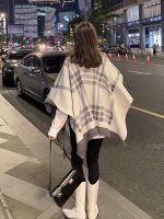 ❖❄▣ Knitted sweater shawl coat for women in autumn and winter Korean style loose and lazy outer wear cape plaid cardigan sweater trend